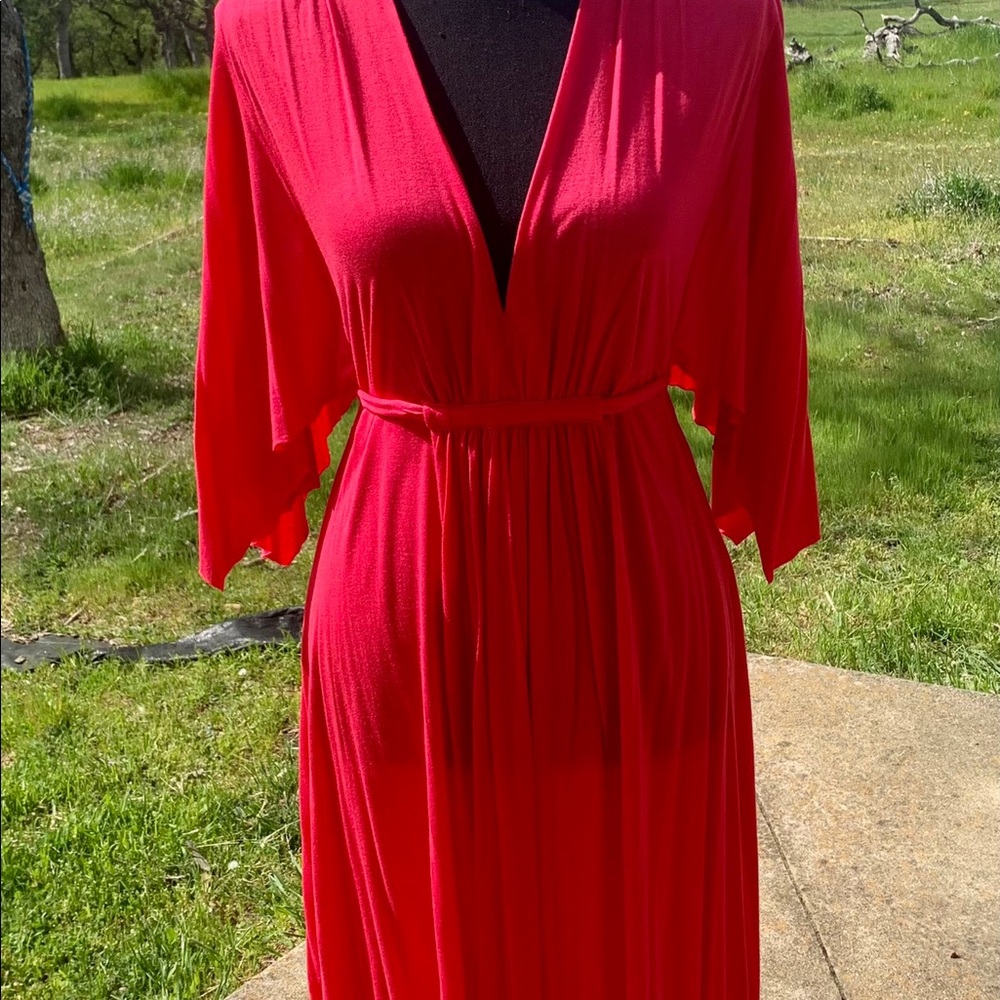 Bright Pink V-neck Dress with Butterfly Sleeves